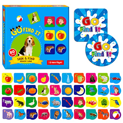 Go Find It Spiel, 80 Stück Seek & Find Karten 40 Paar quadratische runde Karten Buntes Lernspielzeug Lustige Familienspiele für Kleinkinder von SpriteGru