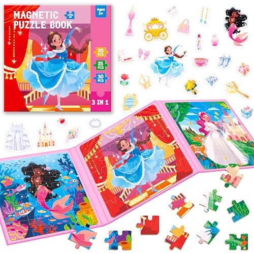Magnetische Puzzles für Kinder von 3-5 Jahren, 3 Reisepuzzles mit 20/25/30 Teilen, Sudoku-Puzzle-Spiele, magnetische Puzzles (Prinzessinnen-Thema) von SpriteGru