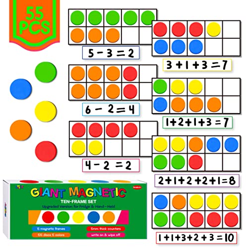 Magnetisches Zehner-Rahmen-Set, inklusive 5 Rahmen (Nicht ausgehöhlt) und 55 farbenreichen Scheiben (verbesserte Version für Kühlschrank & tragbar) von SpriteGru
