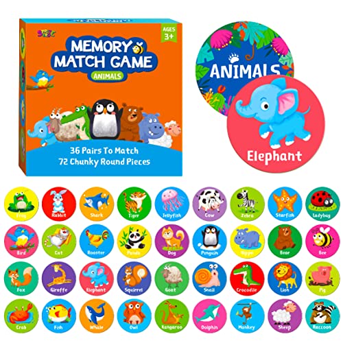 Memory-Matching-Spiel, 72 PCS Tier-Matching-Karten für Kleinkinder, 36 Paar Klobige Spielkarten für die Vorschule 4 5 6 Jahre Alt von SpriteGru
