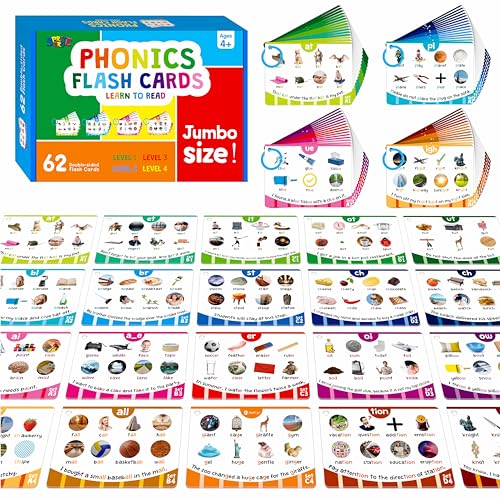 Phonics Flashcards, 120 Phonics 62 doppelseitige Karten - 20 Phonic-Gruppen-Sets CVC, Digraph, Trigraph Blends Long Vowel Sounds, frühes Bildungswerkzeug für Kinder im Alter von 4-8 Jahren von SpriteGru