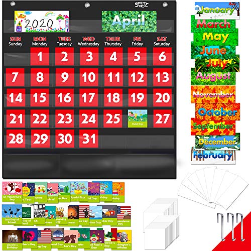 Schwarz Kalender-Diagramm mit Taschen und 104 Karten (72 illustrierte Aktivitätskarten, 32 trocken abwischbare Flash-Karten und 3 Haken 51 cm x 56 cm) von SpriteGru