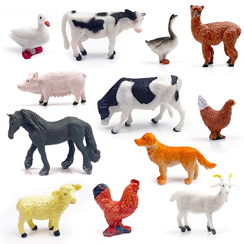 SpriteGru 12 Bauernhof-Tierfiguren für Kinder, Kunststoff-Tier-Spielzeug, tragbare Figuren von Farmtieren, Montessori-Spielzeug, Bildungs-Spiel für Homeschooling und Vorschule von SpriteGru