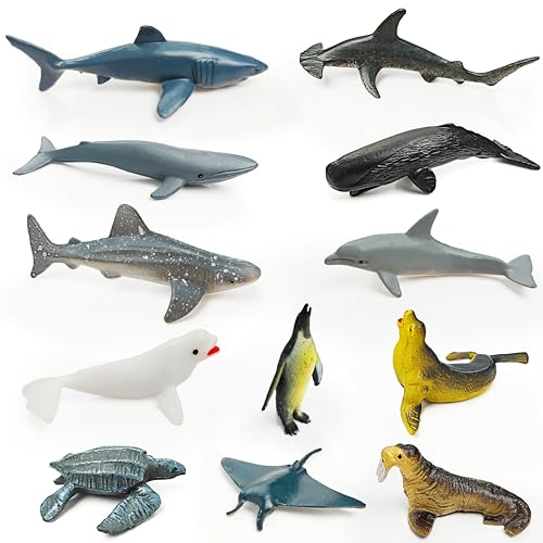 SpriteGru 12 Meerestier-Figuren für Kinder, Kunststoff-Tier-Spielzeug, tragbare Figuren von Meereslebewesen, Montessori-Spielzeug, Bildungs-Spiel für Homeschooling, Vorschulkinder und Kleinkinder von SpriteGru