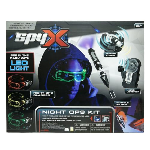 SpyX Night Ops Kit für Kinder – 4-teiliges Set für Spionagemissionen im Dunkeln – inklusive Night Ops Brille, unsichtbarer Tintenstift, Mikrohörer, Bewegungsalarm, 6+ Jahre von SpyX