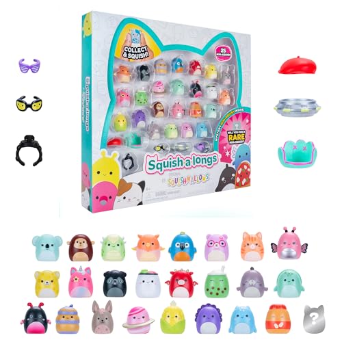 Squish-a-longs SQAL0035-25er Pack, enthält 25x 2,5 cm Mini-Squish mit 5X Accessoires, 1x Ring und 1x Collectors Guide (Welle 3, Stil 1)- Sammeln, Tauschen und Spielen von Squish-a-longs