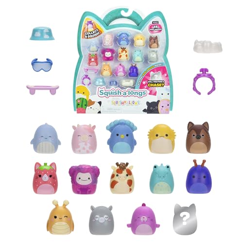 Squish-a-longs SQAL0066 - 14er Pack, enthält 14x 2.5 cm Mini-Squish, 4X Zubehör, 1x Ring & 1x Sammlerhandbuch - Sammeln, Tauschen, Spielen von Squish-a-longs