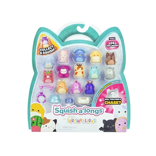 Squish-a-longs SQAL0066 - 14er Pack, enthält 14x 2.5 cm Mini-Squish, 4X Zubehör, 1x Ring & 1x Sammlerhandbuch - Sammeln, Tauschen, Spielen von Squish-a-longs