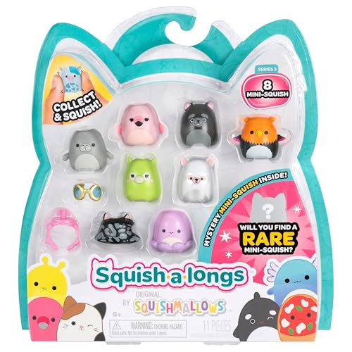 Squish-a-longs SQAL0085 - 8er Pack, enthält 8X 2,5 cm Mini-Squish mit 2X Accessoires, 1x Ring und 1x Collectors Guide (Welle 3, Stil 3) - Sammeln, Tauschen und Spielen von Squish-a-longs
