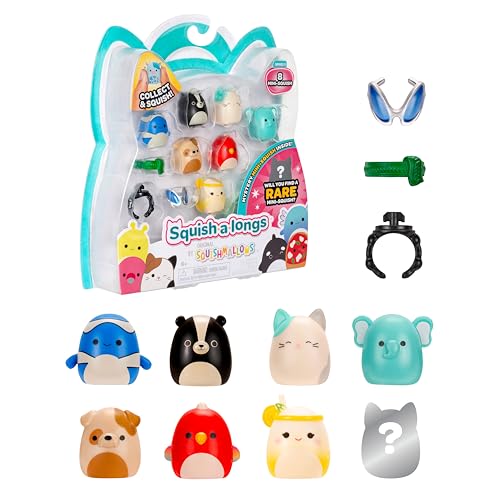 Squish-a-longs SQAL0086-8er Pack, enthält 8X 2,5 cm Mini-Squish mit 2X Accessoires, 1x Ring und 1x Collectors Guide (Welle 3, Stil 4) - Sammeln, Tauschen und Spielen von Squish-a-longs