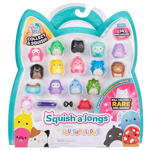 Squish-a-longs SQAL0088 - 14er Pack, enthält 14x 2,5 cm Mini-Squish mit 4X Accessoires, 1x Ring und 1x Collectors Guide (Welle 3, Stil 2)- Sammeln, Tauschen und Spielen von Squish-a-longs
