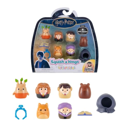 Squish-a-longs SQAL0105 - Harry Potter 6er Pack, Welle 1, Stil 1, enthält 6X 2,5 cm Mini-Squish mit 2X Accessoires, 1x Ring und 1x Collectors Guide - Sammeln, Tauschen und Spielen von Squish-a-longs