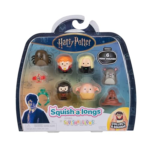 Squish-a-longs SQAL0106 - Harry Potter 6er Pack, Welle 1, Stil 2, enthält 6X 2,5 cm Mini-Squish mit 2X Accessoires, 1x Ring und 1x Collectors Guide - Sammeln, Tauschen und Spielen von Squish-a-longs