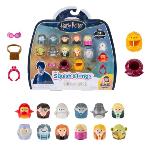 Squish-a-longs SQAL0108 - Harry Potter 12er Pack, Welle 1, Stil 1, enthält 12x 2,5 cm Mini-Squish mit 4X Accessoires, 1x Ring und 1x Collectors Guide - Sammeln, Tauschen und Spielen von Squish-a-longs