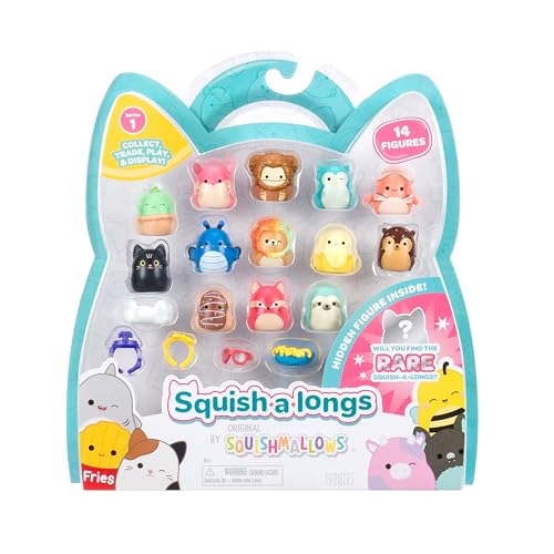 Squish-a-longs SQAL0029-14er Pack, Serie 1, Style 1, enthält 14x 2,5 cm Mini-Squish mit 4X Zubehörteilen, 1x Ring und 1x Collectors Guide - Sammeln, Tauschen und Spielen von Squish-a-longs