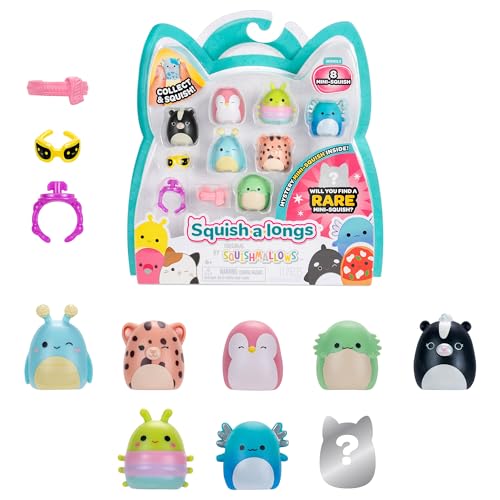 Squish-a-longs SQAL0026-8er Pack, enthält 8X 2,5 cm Mini-Squish mit 2X Accessoires, 1x Ring und 1x Collectors Guide (Welle 3, Stil 1) - Sammeln, Tauschen und Spielen von Squish-a-longs