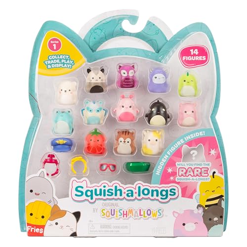 Squish-a-longs SQAL0087-14er Pack, enthält 14x 2.5 cm Mini-Squish, 4X Zubehör, 1x Ring & 1x Sammlerhandbuch - Sammeln, Tauschen, Spielen von Squish-a-longs