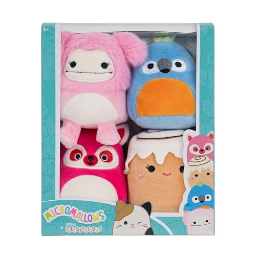 Micromallows SQMM0006-4er Pack, superweiche Mini-Squishmallows, 6,5 cm Plüschfiguren, Chanel, Brina, Lucia & Tenise von Squishmallows