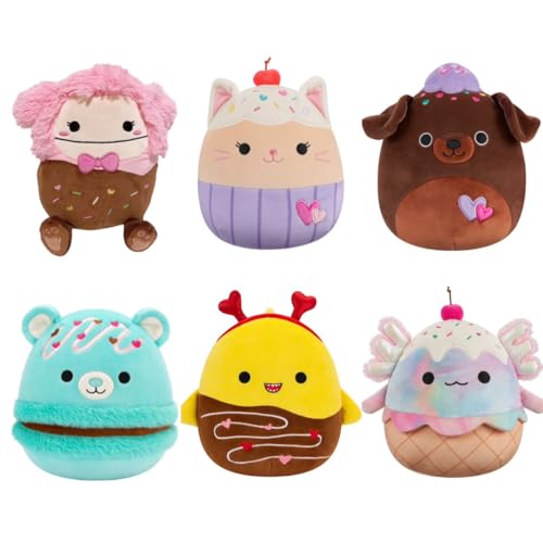Squishmallows 2025 Valentine Squad B Bear Axolotl Shark 12,7 cm Mini Plüschpuppe (6 Stück) von Squishmallows