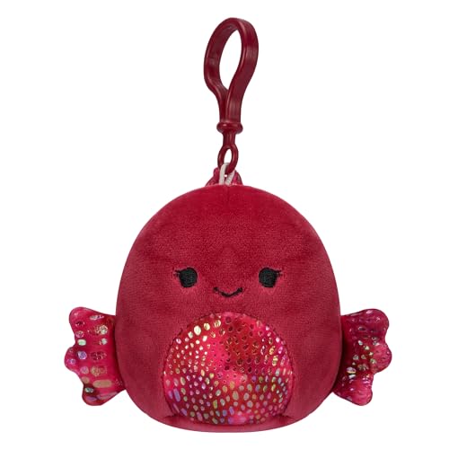 Squishmallows 3,5 Zoll Clip-on Plüsch Barella der Himbeer Kampffisch, SQCP00207 von Squishmallows