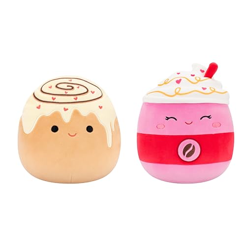 Squishmallows Original 20,3 cm Anita die Zimtrolle + 20,3 cm Beata the Pink Latte - Offizieller Jazwares Valentins-Plüsch, 2er-Pack (klein) von Squishmallows