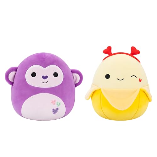 Squishmallows Original 20,3 cm Hartman The Purple Monkey + 20,3 cm Junie The Banana - Offizieller Jazwares Valentins-Plüsch, 2er-Pack (klein) von Squishmallows
