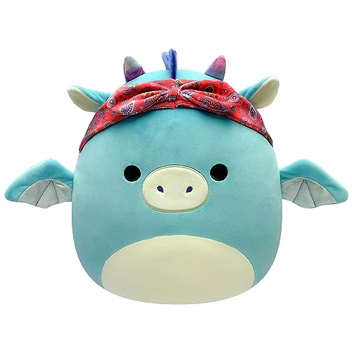 Squishmallows Original 35,6 cm großer Tatiana Blaugrüner Drache mit rotem Bandana – großer ultraweicher offizieller Jazwares Plüsch Squishmallows Original 35,6 cm großer Tatiana Blaugrüner Drache mit rotem Bandana – großer ultraweicher offizieller Jazwares Plüsch von Squishmallows