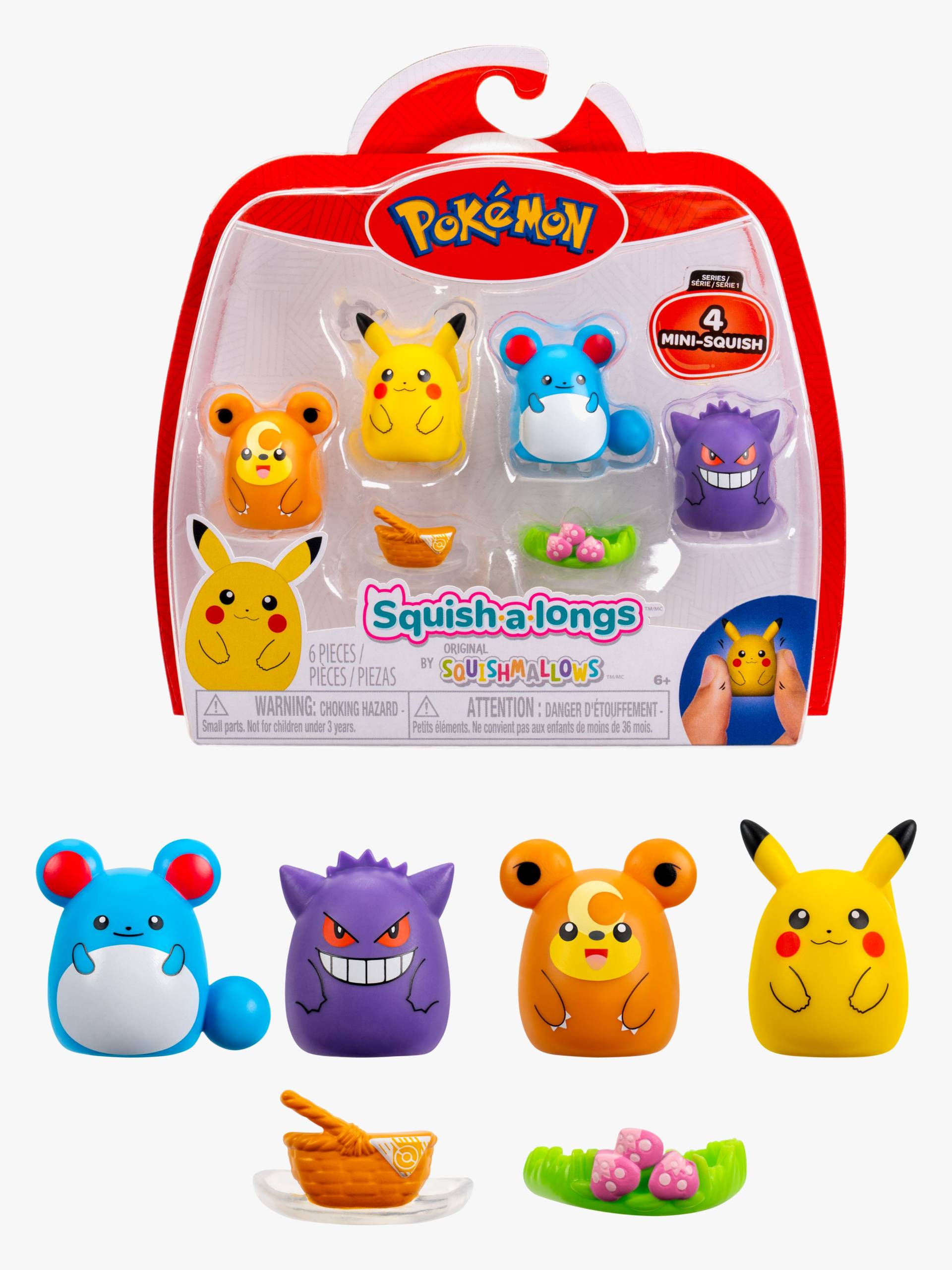 Squishmallows Squishalongs Pokémon Figurenset Pikachu, Gengar, Teddiursa &  Marill 4er-Pack von Squishmallows