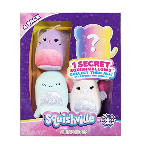 Squishville SQM0327-4er Pack Glitzer Squad, superweiche Mini-Squishmallows, 5cm Plüschfiguren von Squishville
