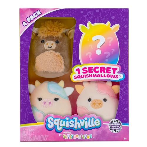 Squishville SQM0384-4er Pack Kuh Squad, superweiche Mini-Squishmallows, 5cm Plüschfiguren von Squishville