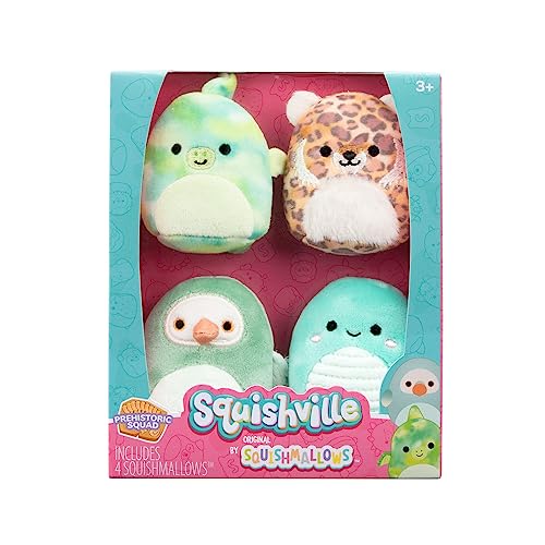 Squishville SQM0469-4er Pack Prähistorisches Squad, superweiche Mini-Squishmallows, 5cm Plüschfiguren von Squishville