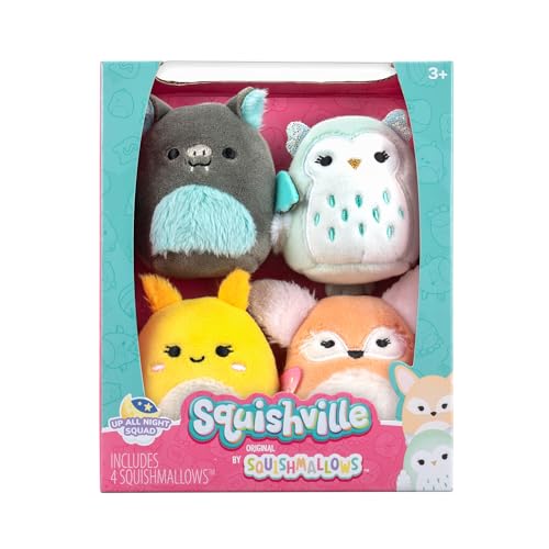 Squishville SQM0504-4er Pack Nachtaktiv Squad, superweiche Mini-Squishmallows, 5cm Plüschfiguren von Squishville