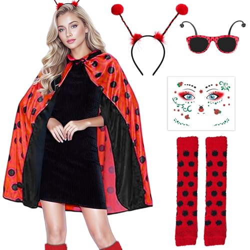 Sranin Marienkäfer Kostümset mit Umhang, Haarreif, Beinwärmer, Brille und Tattoos, Perfekt für Karneval und Halloween. Sranin Marienkäfer Kostümset mit Umhang, Haarreif, Beinwärmer, Brille und Tattoos, Perfekt für Karneval und Halloween. von Sranin