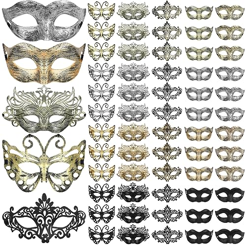 Sratte 60 Stück Maskerade Maske Vintage Antike Masken Venezianische Masken für Männer Frauen Maskerade Ball Maske für Halloween Cosplay Karneval Party Performance Requisite, 5 Stile von Sratte