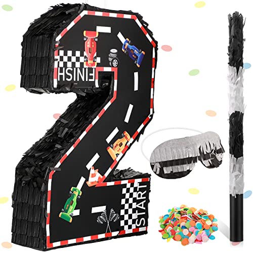 Sratte Piñata mit Rennwagen-Nummer, klein, mit Augenbinde, Fledermaus und Konfetti für Jungen, Rennwagen, Motto-Party, Geburtstag, Jahrestag, Feier, Partyzubehör, 40,6 x 27,6 x 7,6 cm (Nummer 2) von Sratte