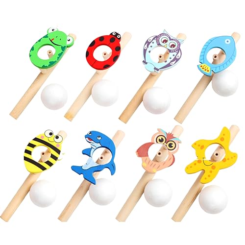 Srcasy 8 Stück Party Puste Spiel,Kinder Schwebender Ball Pustespiel Pfeife Ball, Bälle Balance-Blasspielzeug, Geschicklichkeitsspiel Atemübungsgerät Atemmesssystem Mit Schwammkugel von Srcasy