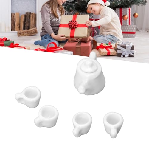 1:12 Puppenhaus-Teeservice aus Porzellan, Exquisites Miniatur-Rollenspiel, für mit 4 Teetassen und Einer Teekanne, Weihnachtsdekoration, Keramik, Weiß 1:12 Puppenhaus-Teeservice aus Porzellan, Exquisites Miniatur-Rollenspiel, für mit 4 Teetassen und Einer Teekanne, Weihnachtsdekoration, Keramik, Weiß von Srliya