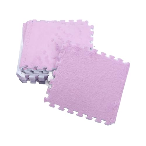 10 Stück Plüsch-Puzzle-Bodenschaummattenfliesen, Flauschige, Schneidbare, rutschfeste, Ineinandergreifende Teppichfliesen (Lila) von Srliya