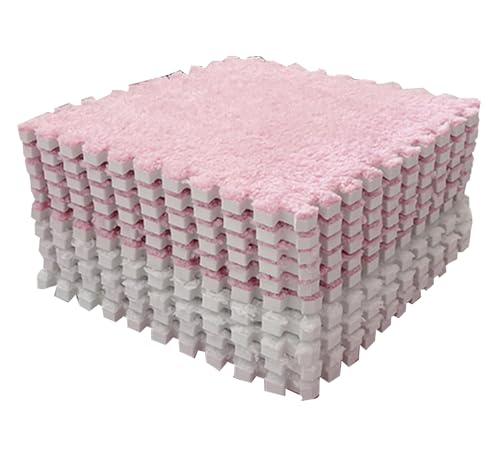 10 Stück Plüschschaum-Bodenmatte, Farbblockierung, Geteilte Verbindung, Ineinandergreifender, Schneidbarer Weicher Plüschteppich für Schlafzimmer (Rosa Weiß) von Srliya