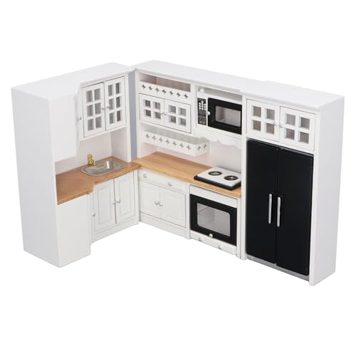 Küchenschrank für Puppenhaus, Kühlschrank, Mikrowelle, Puppenhaus-Möbel-Set aus Holz, Miniaturküche 1:12, Puppenhaus Dekoration Küchenschrank für Puppenhaus, Kühlschrank, Mikrowelle, Puppenhaus-Möbel-Set aus Holz, Miniaturküche 1:12, Puppenhaus Dekoration von Srliya