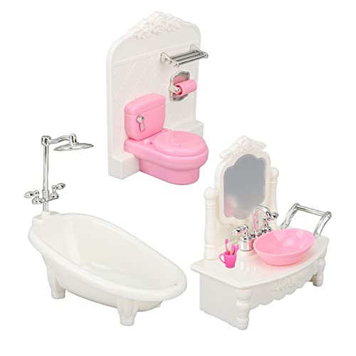 Puppenhaus-Badezimmer-Set, Badewanne, Toilette, Waschtisch, Puppenhaus-Waschraum-Möbel-Set 1/12 Puppenhaus-Möbelzubehör Puppenhaus-Badezimmer-Set, Badewanne, Toilette, Waschtisch, Puppenhaus-Waschraum-Möbel-Set 1/12 Puppenhaus-Möbelzubehör von Srliya
