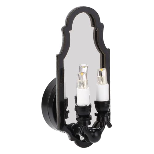 Puppenhaus Spiegel Miniatur Spiegel Wand Leuchte Doppelkopf Lampen Schwarz Rahmen Spiegel Möbel für 1:12 Maßstab Puppenhaus Dekoration von Srliya