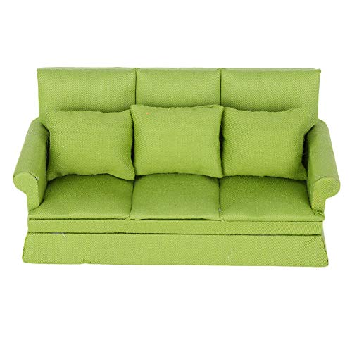 Srliya 1:12 Puppenhaus Mini Sofa mit 3 Stück Kissen Wohnzimmer Möbel Holz Puppenhaus Dekoration Zubehör (Grün) von Srliya