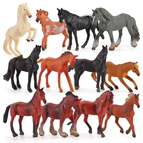 Srliya 12pcs Mini Horse Figuren Spielzeugmodell PVC Miniaturtiere Spielset Bildung für , Höhe: 3,5 ~ 4,8 cm, Paket Inklusive 12*Pferdepuppe von Srliya