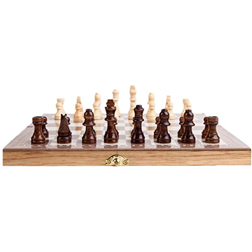 Srliya 3-in-1 Klassisches Faltbares Holz-Schachspiel, Schachbrettspiel und Draft-Set (A) von Srliya
