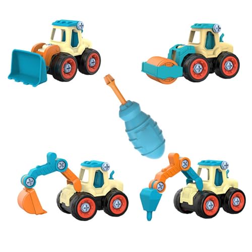 Srliya Baufahrzeug-Spielsets Kleinkinder, Simulation, Enthalten 4 Puzzle-Fahrzeuge, Abnehmbares Spielzeugauto-Set Kinder mit Schraubendreher, Technisches Fahrzeugspielzeug von Srliya