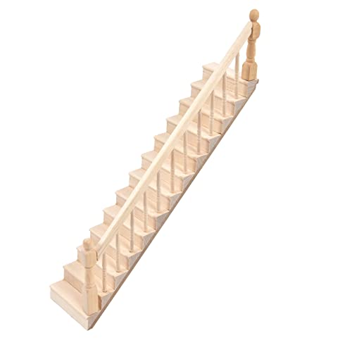 Srliya Doll House Treppen Glänzende Abgerundete Ecken Birkenmaterial DIY Vivd 1/12 Skala -Miniaturtreppe für Handwerk, Unbemalte Holztreppe, Tolles Geburtstagsgeschenk (Rechte Handläufe) von Srliya