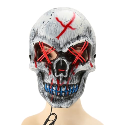 Srliya Halloween-Dekoration, Gruselige Halloween-Maske, Leuchtende LED-Maske mit 3 Beleuchtungsmodi, Gesichtsschädel-Maske für Halloween Srliya Halloween-Dekoration, Gruselige Halloween-Maske, Leuchtende LED-Maske mit 3 Beleuchtungsmodi, Gesichtsschädel-Maske für Halloween von Srliya