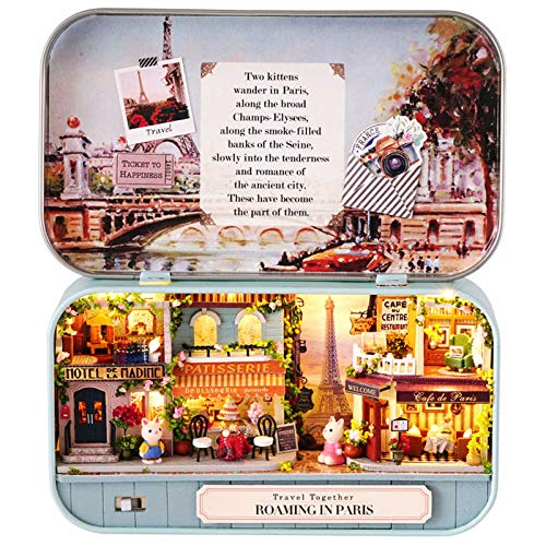Srliya Holzpuppenhaus DIY Miniatur Toy Kit, LED -Lichtdekoration, für Mädchen Erwachsene, Englische Anweisungen, Qualitätsmaterialien (Q-012 spazieren in Paris) von Srliya