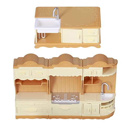 Srliya Miniatur -Küchenset, Exquisite Puppenhausmöbel, Sicheres Plastik -Mini -Küchenset für Kindergeschenke, Geeignet (Waschbecken + Herd + Schrank + Kochtisch) von Srliya